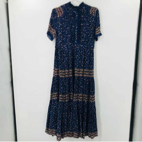 Free People Rare Feelings Maxi Floral Dress Navy Orange Size XS - Picture 2 of 12